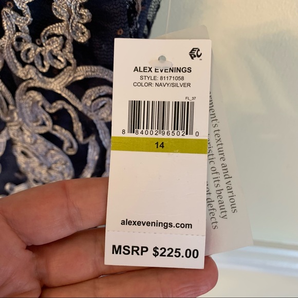 Alex Evenings Size 14 Navy/Silver w/ Sequins Cap Sleeve Dress - Picture 7 of 10